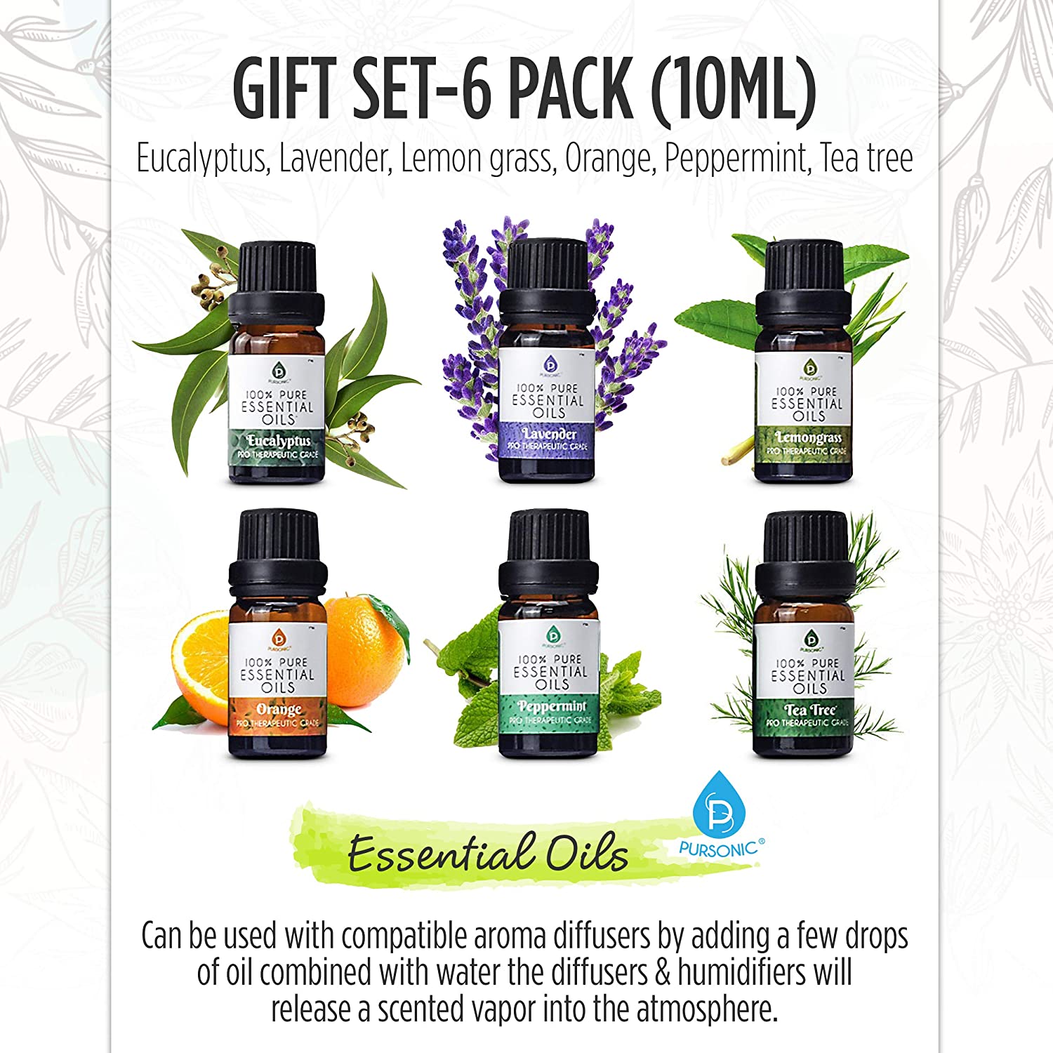 Pursonic Workstation Wellness Bundle – Diffuser, 6 Oils & 3-in-1 LED Desk Lamp-1