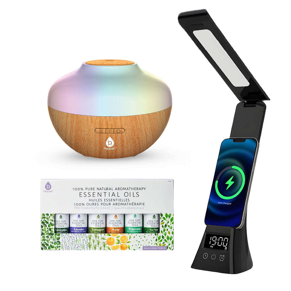 Pursonic Workstation Wellness Bundle – Diffuser, 6 Oils & 3-in-1 LED Desk Lamp-0